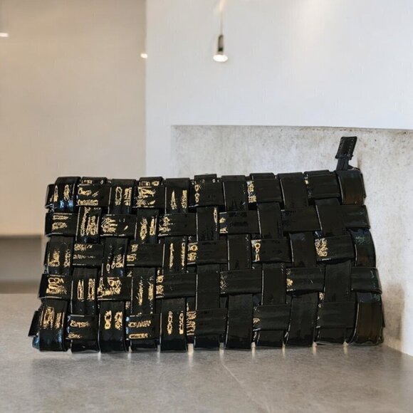Woven Patent Leather Clutch with Shoulder Chain - Picture 1 of 7